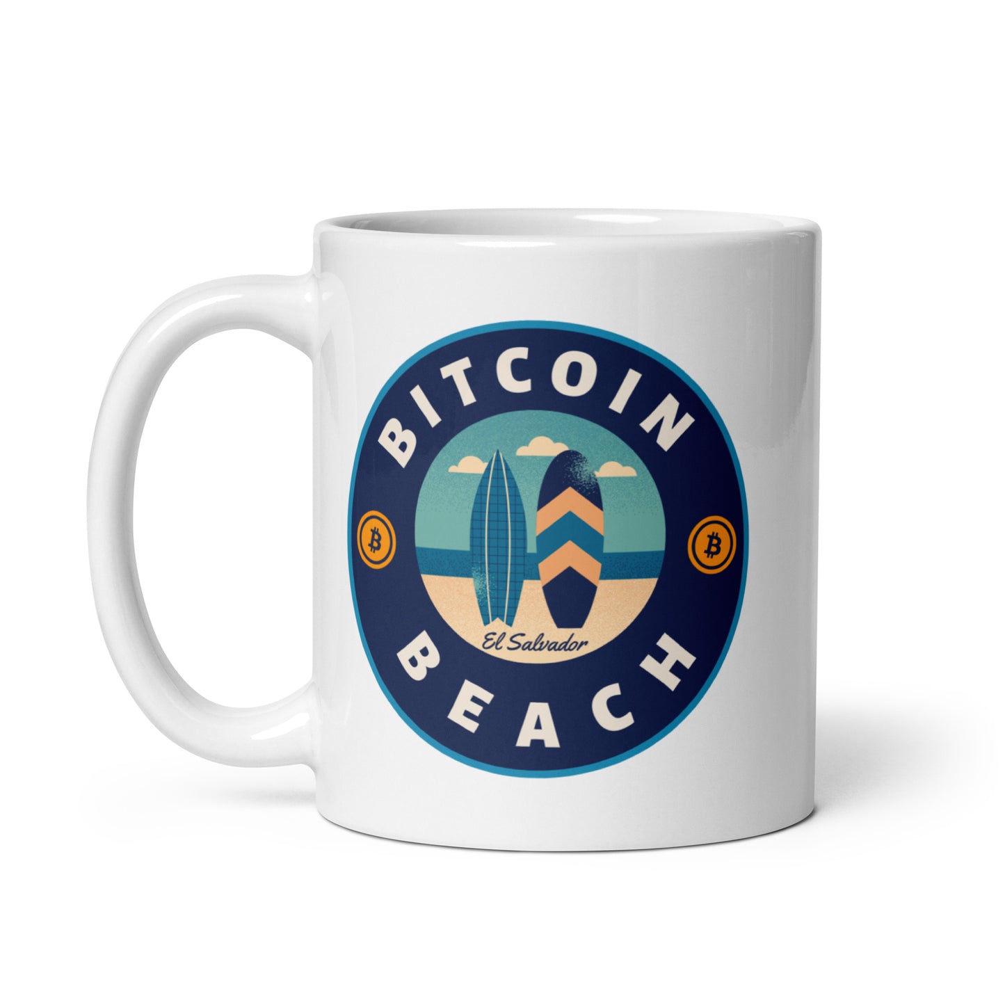 Bitcoin Beach White glossy mug