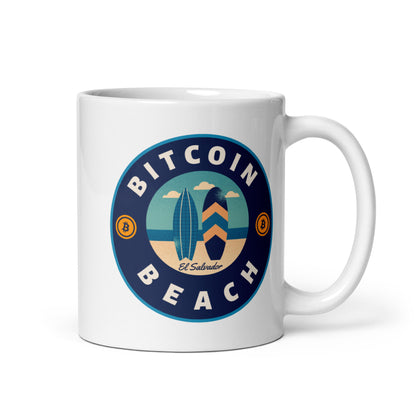 Bitcoin Beach White glossy mug