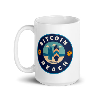 Bitcoin Beach White glossy mug